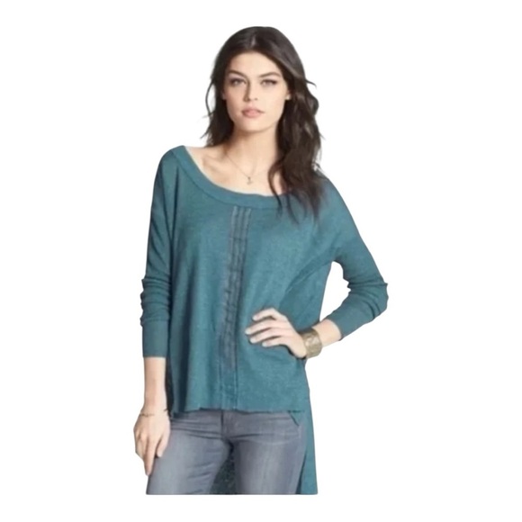 Free People Teal High-Low Knit Top Size Small Petite Boho Relaxed Fit - Picture 1 of 11